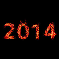 Futuristic new year 2014 fire look numbers. Vector illustration.
