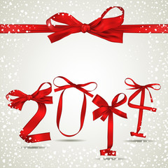 New Year 2014 red ribbon greeting card