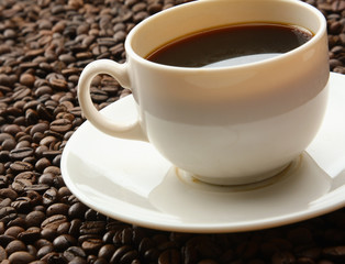 coffee beans with white cup.