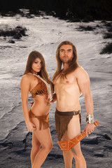 couple Native American look serious snow