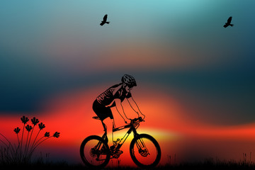 Obraz premium bike on the meadow againt the sunset