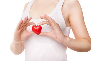 Valentines woman holding heart. Love concept