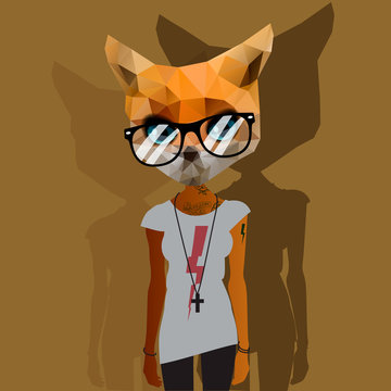 Cute Fashion Hipster Animal, Pet, Vector Eps10 Image.