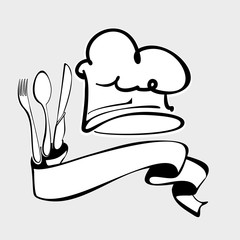 chef hat, fork and spoon cartoon vector  illustration