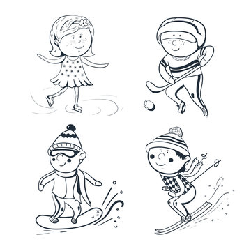 Winter sports, vector sketch sportsmen