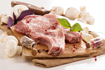 Raw pork on a cutting board