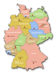Map of Germany, States + Capitals