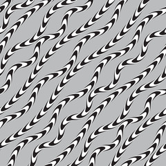 Black and White Twisted Ribbon, Vectro Seamless Pattern.