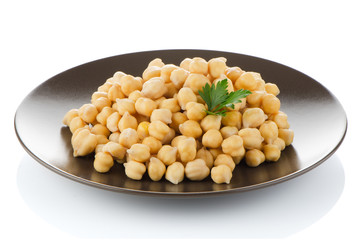 Chickpeas in a brown plate