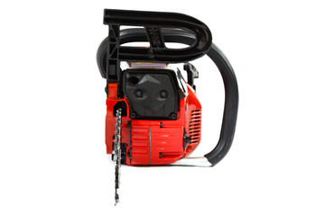 Fototapeta premium Gasoline chain saw on a white background.