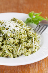 Fusilli with pesto and parmesan