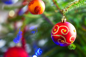 Beautiful baubles on Christmas tree