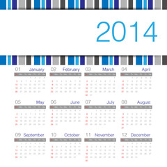 blue minimal calendar 2014 year vector