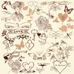 Collection of vector decorative elements in vintage style