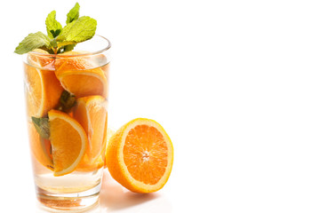 lemonade with mint and tangerines in a glass