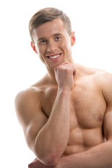 Close up of sexy smiling naked sportsman.