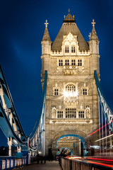 Fototapeta na wymiar Tower Bridge and car lights trail in London, UK