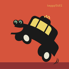 Happy cartoon taxi car, vector illustration