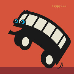 Happy cartoon bus, vector illustration