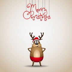 Funny Christmas Reindeer Santa card - vector illustration