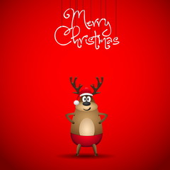 Fototapeta na wymiar Funny Christmas Reindeer Santa card - vector illustration
