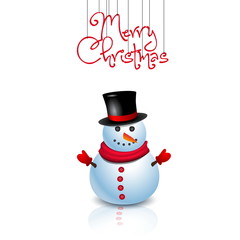 Christmas Greeting Card with snowman. Vector illustration