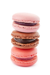 Staple of macaroons on white background