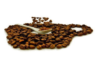 image of a cup made of coffee beans and instant coffee in spoon