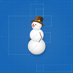 Snowman symbol drawn as blueprint.