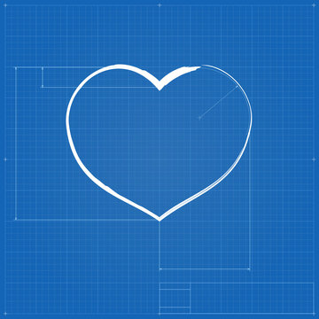 Heart symbol like blueprint drawing.