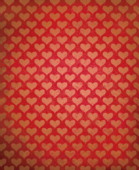Vector red grunge background with heart pattern.