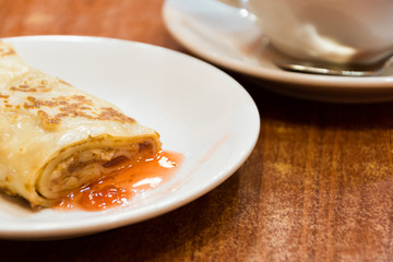 Pancakes with strawberry jam