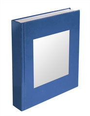 Blue book with white label ready for type, isolated