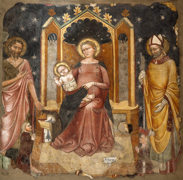 Verona -  Fresco of Madonna in st. Zeno basilica