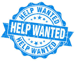 Fototapeta premium Help wanted grunge blue vintage old style round isolated seal