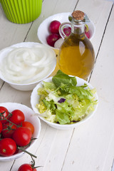 fresh and natural ingredients of a vegetarian diet and salads