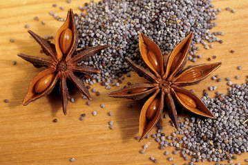 Star anise and poppy seeds