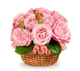 bouquet of pink roses in a basket