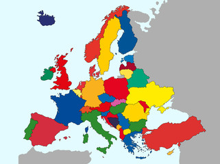illustration of europe chart, colorful countries shape