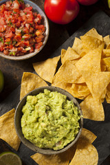 Green Homemade Guacamole with Tortilla Chips
