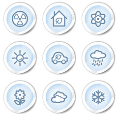Ecology web icons set 2, light blue stickers