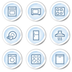 Home appliances web icons, light blue stickers