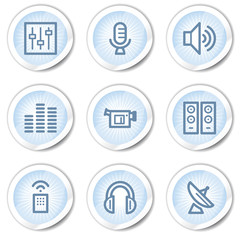 Media web icons, light blue stickers