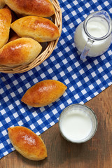Fresh baked pasties with milk