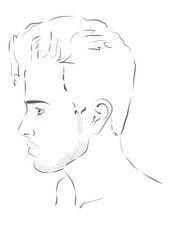 Head of a beautiful blue-eyed man in profile