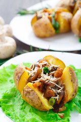 Baked potato with bacon and mushrooms