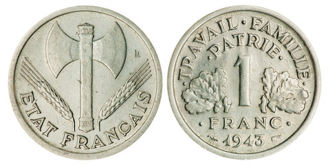 One Franc Coin Isolated