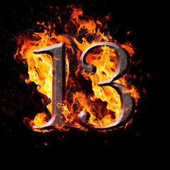 Numbers and symbols on fire - 13