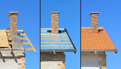 Three phases of a roof construction. - 59491505