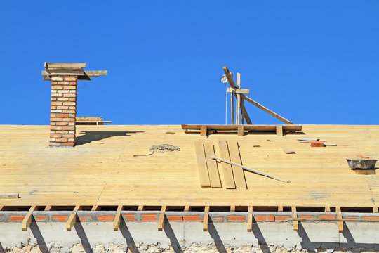 Roof under construction.Carpentry work